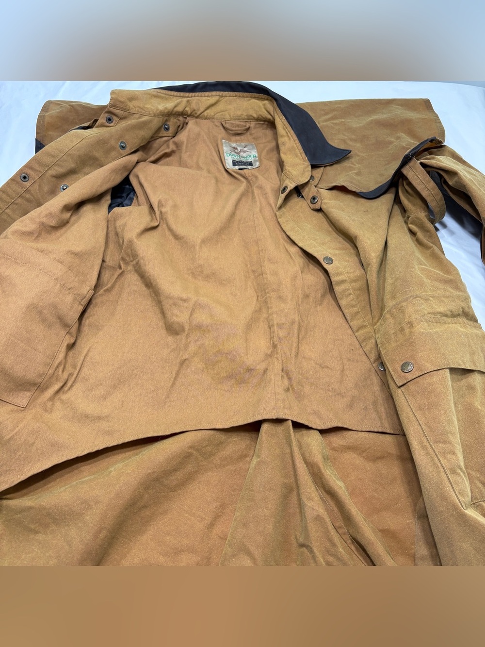 Downunder Australian Coat Mens Medium Brown Oilskin Long Duster Riding